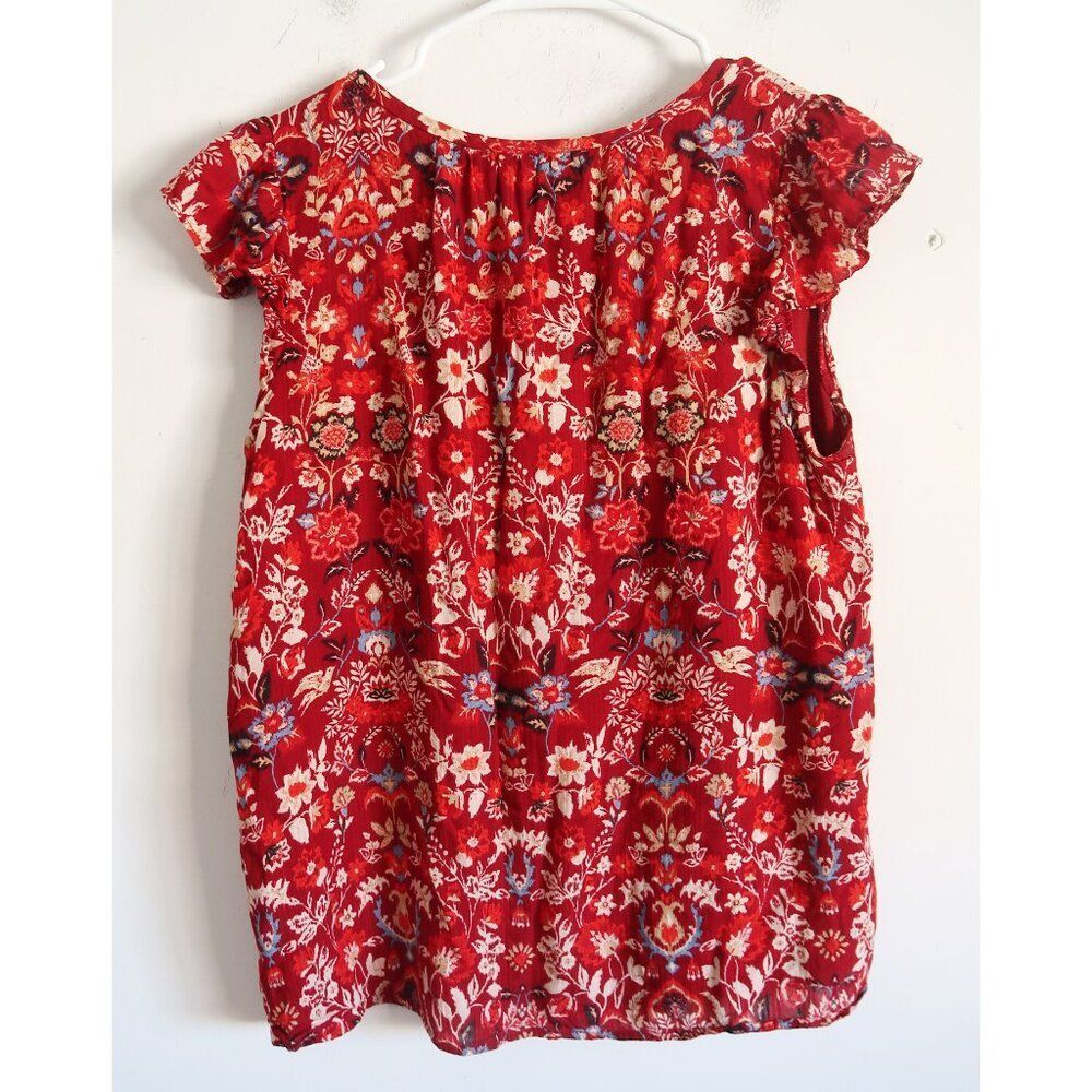 LOFT Red Floral Short Sleeve Blouse - Size Small - Picture 4 of 8